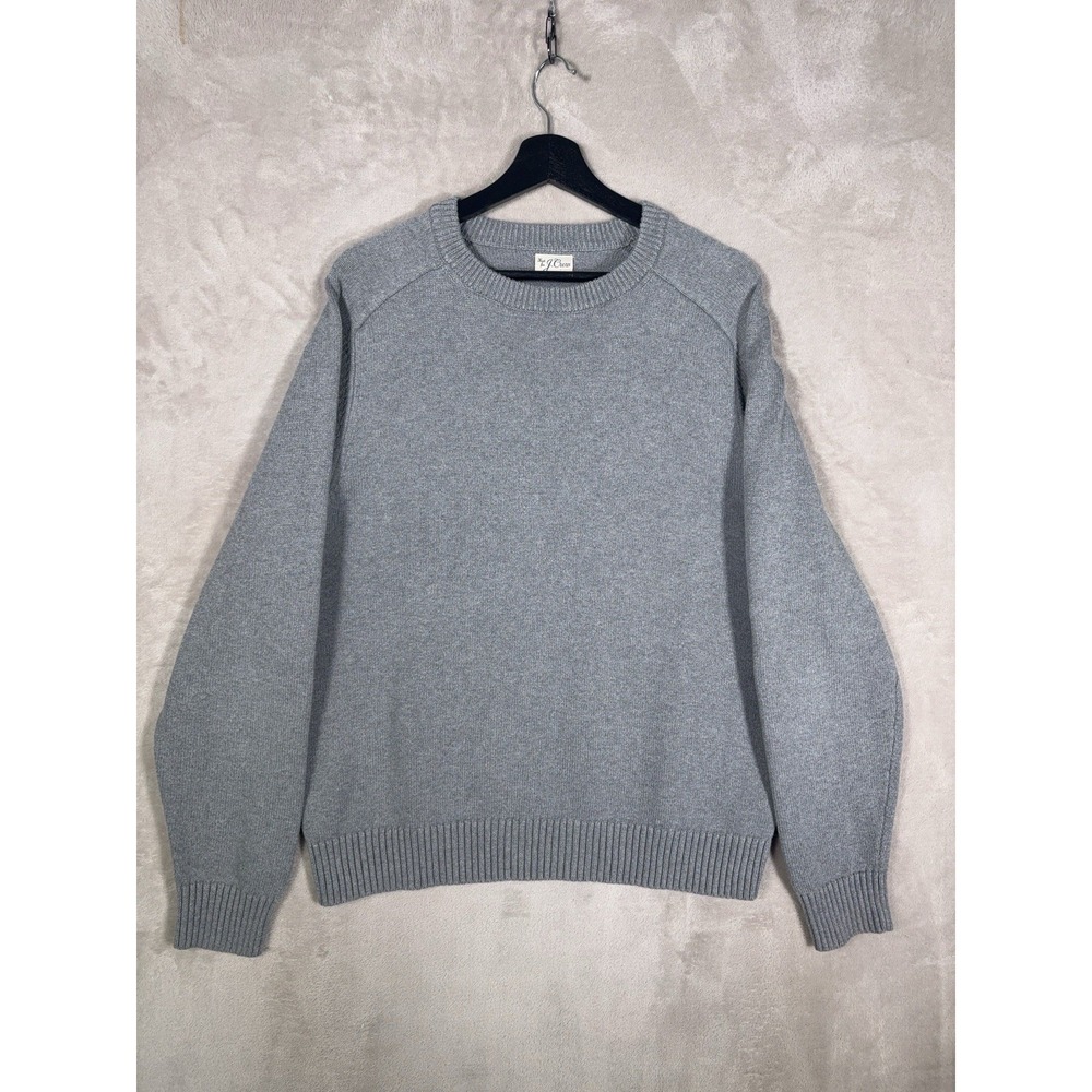 J.Crew Fisherman Sweater Mens Large Gray Ribbed Cotton Crewneck Pullover Knit